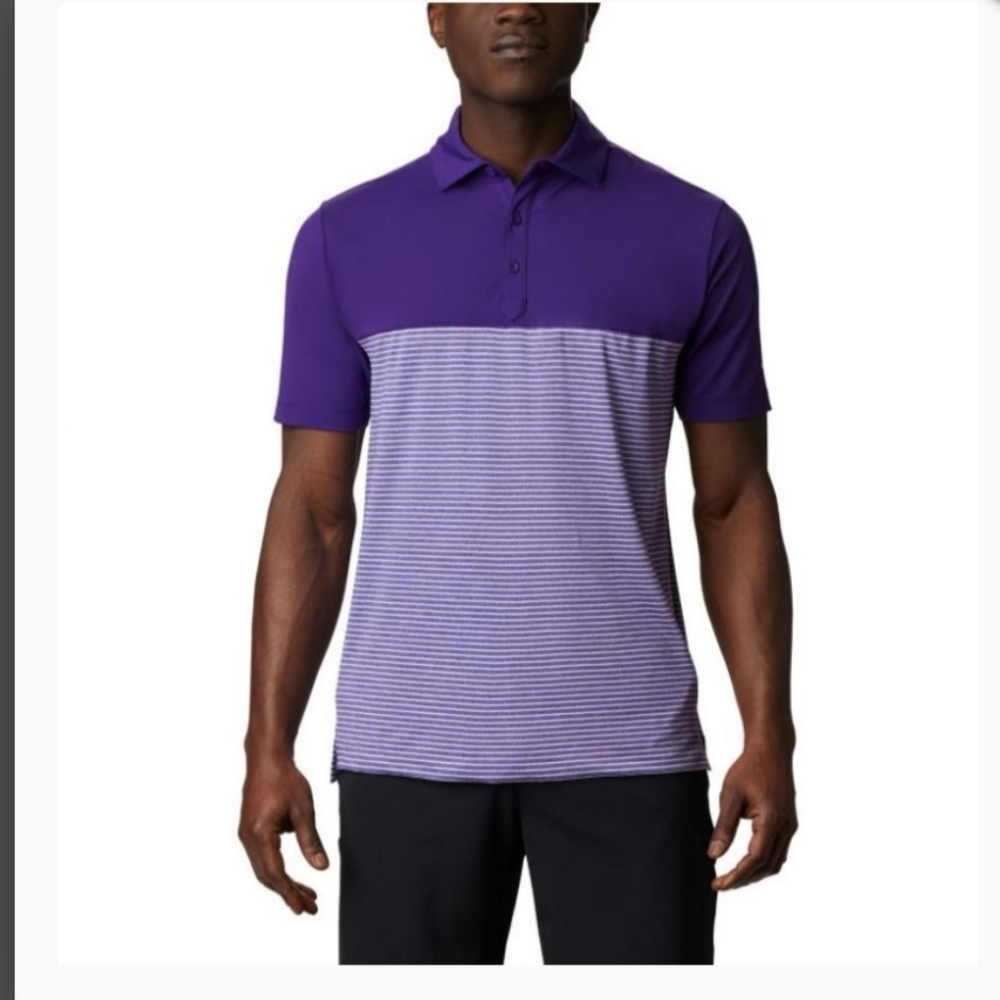 COPY - Men's Columbia Golf Omni-Wick Stacked Polo Purple M UPF Protection Butto…